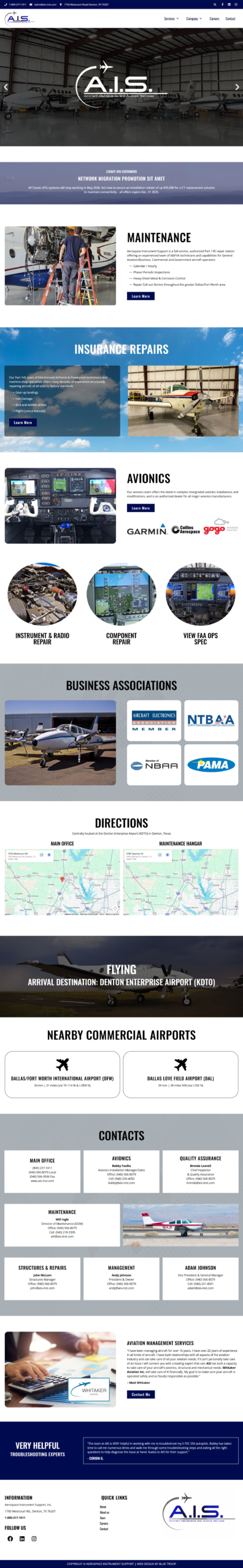 Aerospace Instrument Support website by Infyras