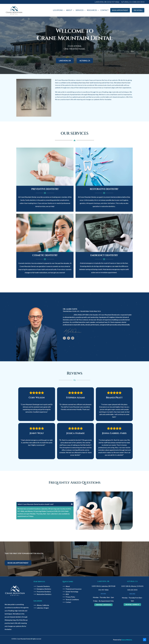 Crane mountain dental website by Infyras