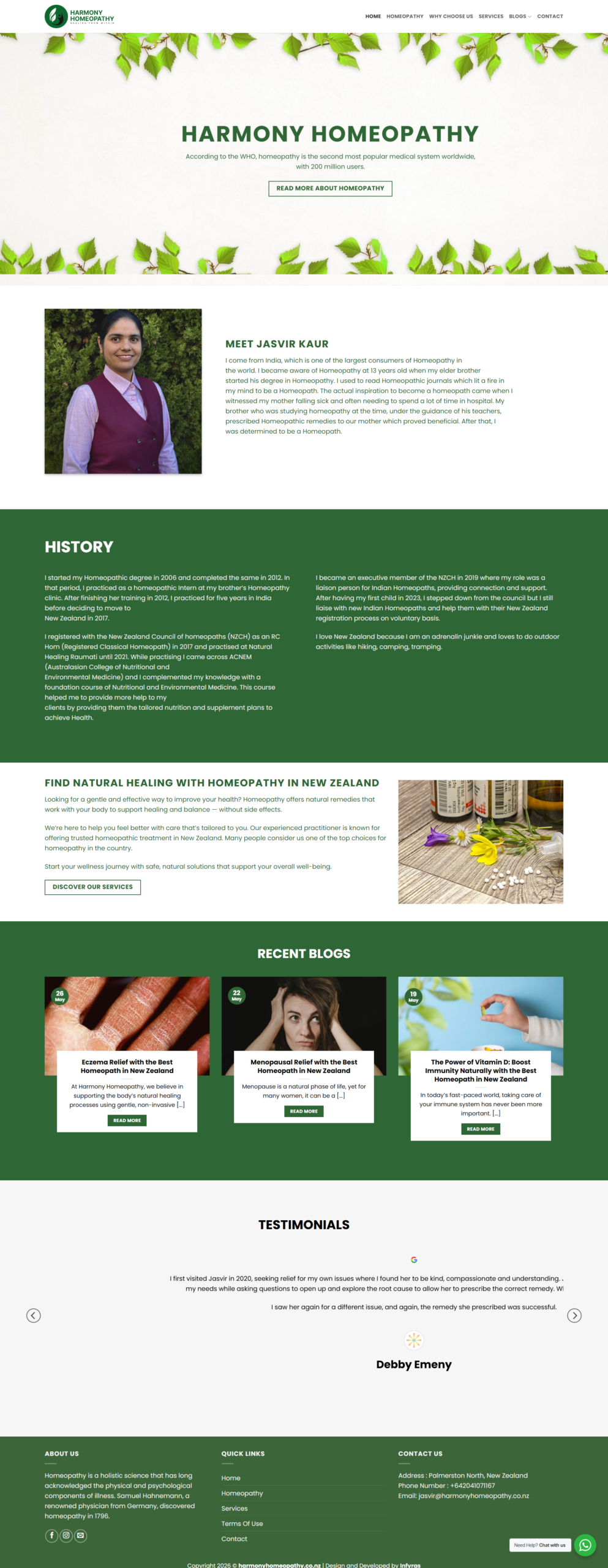 Harmony Homeopathy website by Infyras