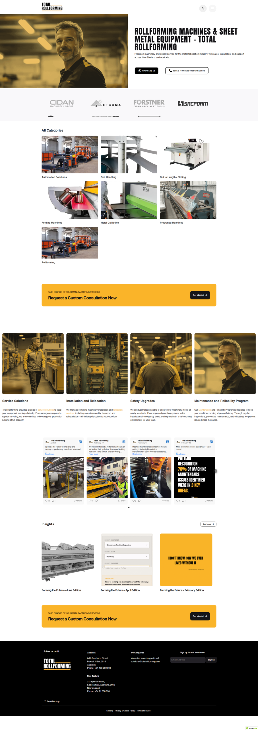 Total Roll Forming website by Infyras